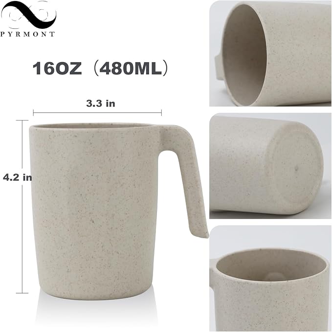 PYRMONT Wheat Straw Cups Set of 6 Alternative Plastic Cups 16 Oz Reusable Cups - Image 2