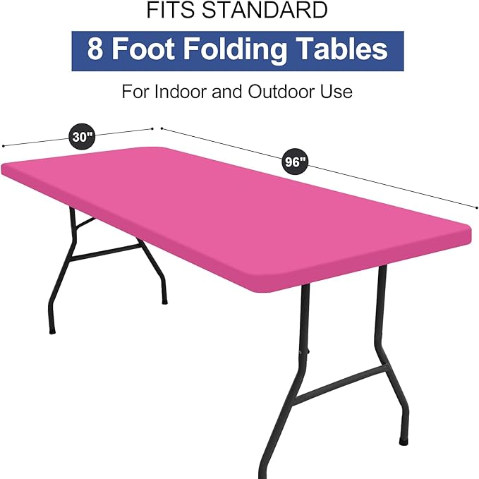 homing 2 Pack Rectangle Table Cloth, Elastic Fitted Fabric Tablecloth Fits for 8 Foot Folding Tables, Washable Table Cover for Picnic, Camping, Indoor & Outdoor (Rose Pink, 30" x 96")