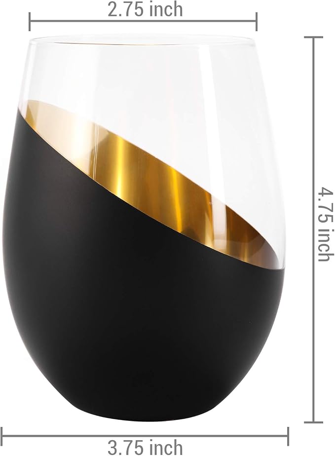 MyGift Modern Matte Black and Gold Tilted Design Stemless Wine Glasses Tumblers - Image 6