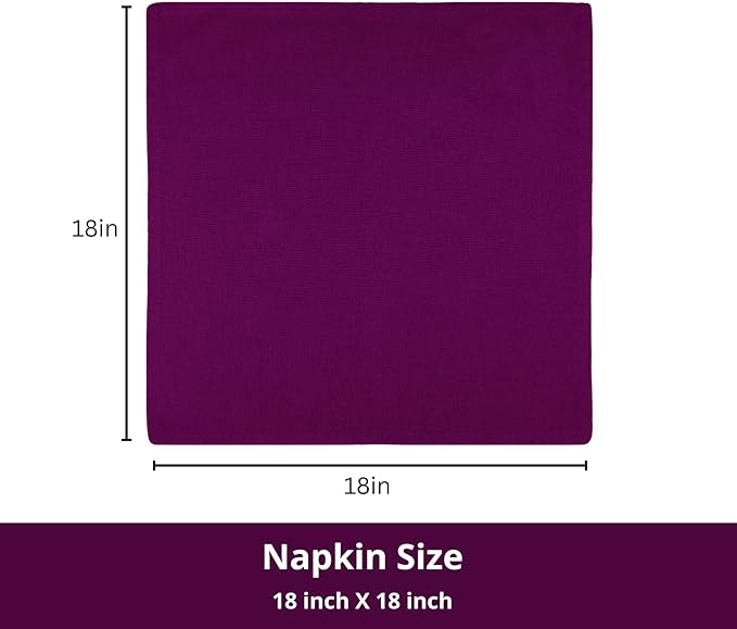 PurpleEssences Set of 12 Cloth Dinner Napkins 100% Cotton 18x18 Inch - Soft Durable Washable - Ideal for Farmhouse Party Christmas Holiday Winter - Perfect Everyday Use Table Linen - Purple