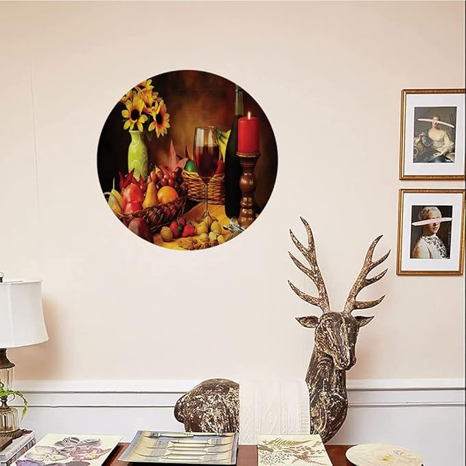 Ceramic Display Plate, Winery Ceramic Hanging Decorative Plate, Still Life Fruits Flowers, 8 Inch, Living Room Kitchen Decoration Household, Multicolor