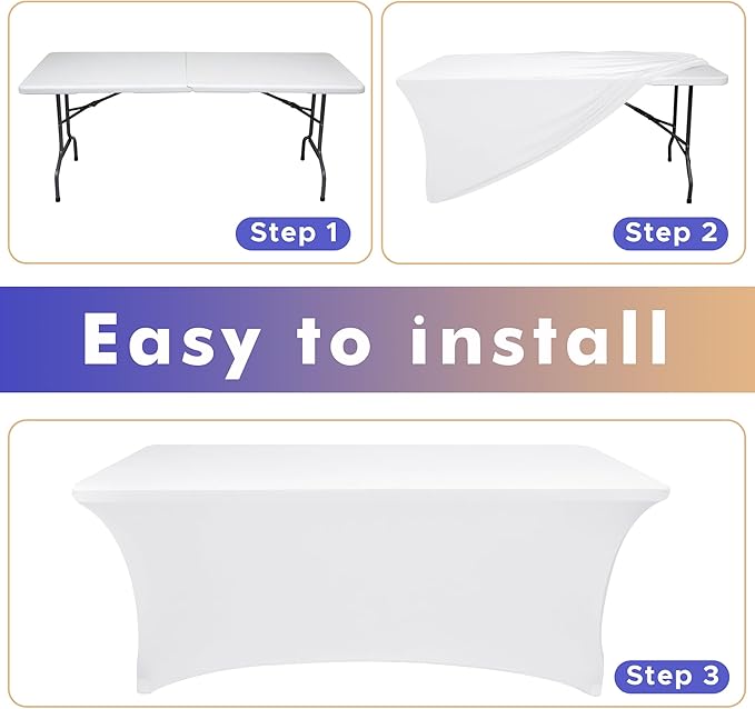 Nasitos 2 Pack White 6 ft Table Cloth Fitted-Open Back Spandex Table Covers Fabric Washable and Wrinkle Resistant Stretch Tablecloth for Parties, Wedding, Banquet, Jewelry Trade Show, Craft Fair