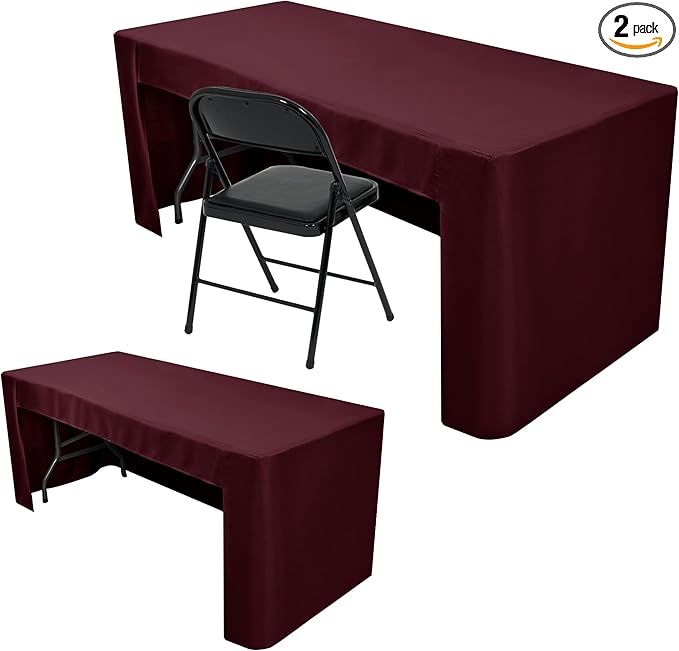 Nasitos 2 Pack 6' Fitted Tablecloth Burgundy Trade Show Table Cloth-Open Back Valentines Tablecloth Washable and Wrinkle Resistant Rectangular Trade Show Table Cover for Parties, Banquet, Baby Shower