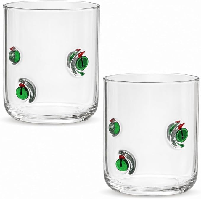 Skylety 2 Pack Icon Juice Glasses, 14 oz Stemless Glass Cups, Juice Cocktail by Skylety