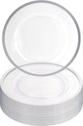 PARTY BARGAINS 13-Inch Charger Plates - 16 Pack, Clear Silver Rim, Heavy-Duty Disposable Chargers for Elegant Dining - Ideal for Weddings and Formal Events