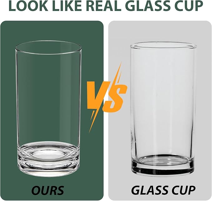 Shatterproof Plastic Drinking Glasses Set of 6, 17 Oz Clear Unbreakable Tumblers for Kitchen, Poolside & Patio – BPA-Free, Dishwasher-Safe, Acrylic Cups That Look Like Glass