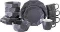 Stone + Lain Jamie Porcelain 16-Piece Geometric Dinnerware Set, Grey