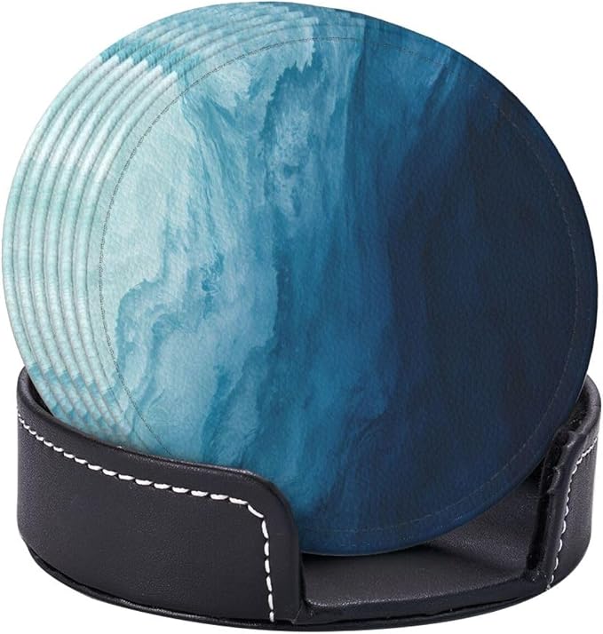 6 Pcs Blue Modern Art Leather Coasters - Image 6
