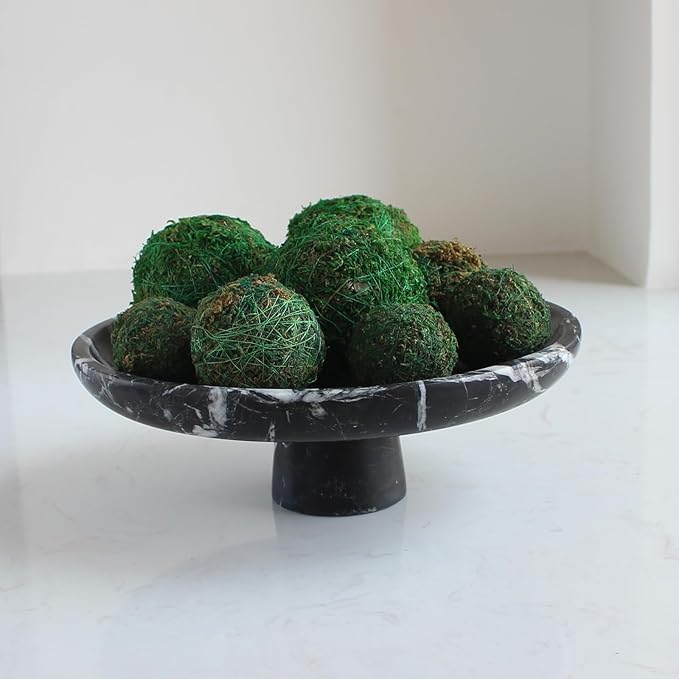 Natural Black Marble Fruit Bowl for Kitchen Counter 10.2", Large Decorative Bowl Pedestal for Home Decor, Fruits Holder For Dining Table - Kitchen Organization