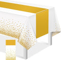 1Pcs White and Gold Tablecloth Party Decorations, Plastic White Table Cloth by MASHAN