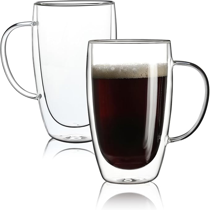 Aurzen 2 Pack Double Walled Glass Coffee Mugs by Aurzen