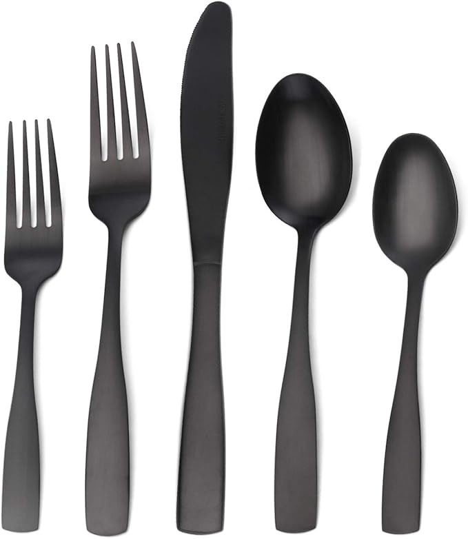 Matte Black Silverware Set, Satin Finish 20-Piece Stainless Steel Flatware set by OCEExquisitesilverware