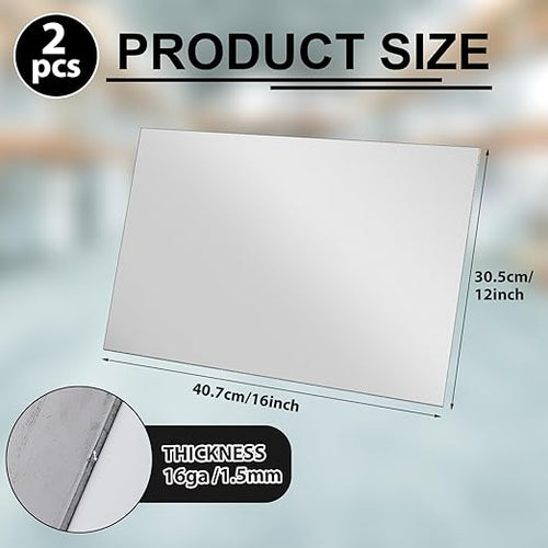 2 Pcs 16 Gauge Mild Metal Steel Sheet Plate Weldable Carbon Cold Panels Square Rolled for Outside Industrial DIY Weld Accessories, Easy Formability Smooth Surface (16 x 12 Inch)