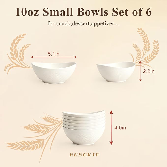 Wheat Straw Bowls Set of 6, Unbreakable Small Plastic Bowls 10oz, Small Serving - Image 2