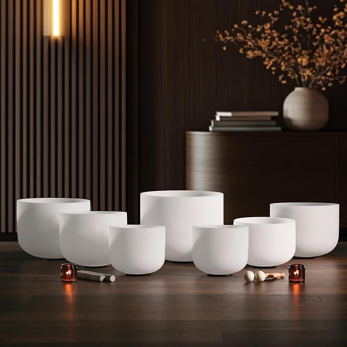 CVNC 432HZ 7-12 Inch Set Of 7 Pcs Frosted Quartz Crystal Singing Bowls With 2 Pcs Carrying Case bag Sound Healing