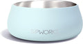 Sipworks Stainless Steel Dog Bowl – 32oz Weighted Metal Food and Water Bowls for Dogs and Cats with Non-Slip Base - Pet Bowls for All Breeds Sizes for Travel & Outdoor Play | Light Cyan