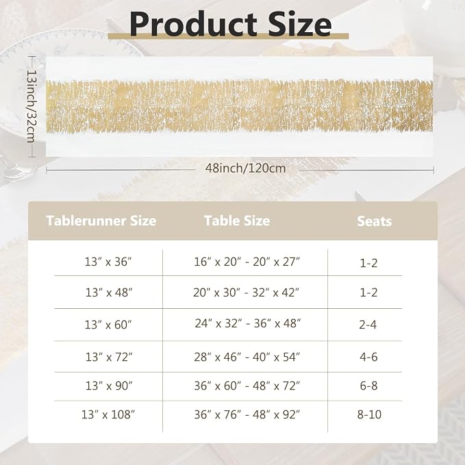 Metallic Style Gold Table Runner, Table Runners 48 Inches Long | Cotton Linen - Image 7