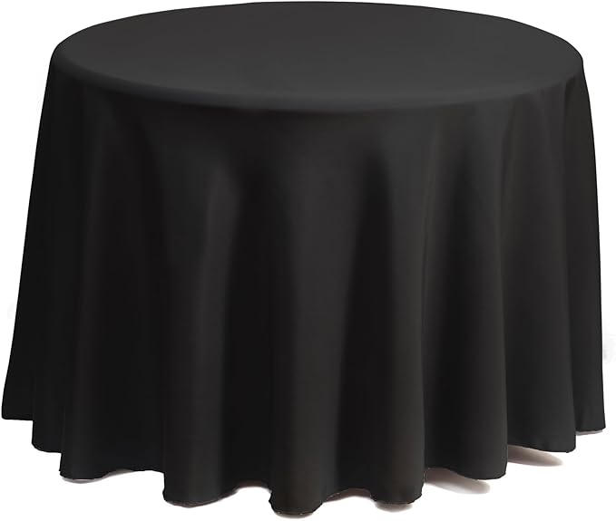 Gee Di Moda Round Tablecloth - 132 Inch Black Round Table Cloth for 72 to 96 Inch Round Tables - Heavy Duty Washable Fabric - for Buffet Table, Holiday Party, Dinner, Wedding & Baby Shower