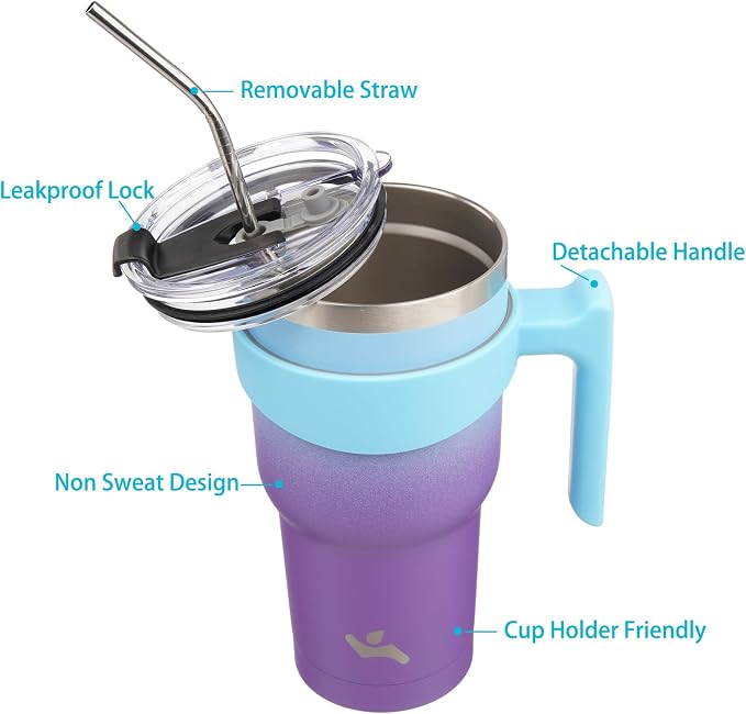 Konokyo 30 oz Tumbler with Handle and Straw, Insulated Travel Mug | Ocean - Image 2