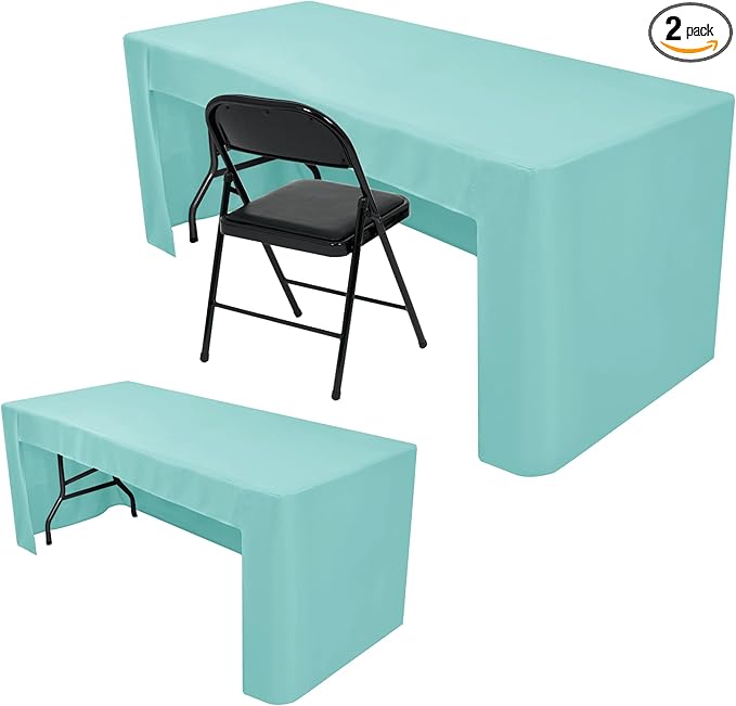 Nasitos 2 Pack Fitted Tablecloth for 4 Foot Tables-Aqua Open Back Folding Table Cover Washable and Wrinkle Resistant Table Cloth for Trade Show, Book Fair, Career Fair, Convention, Events