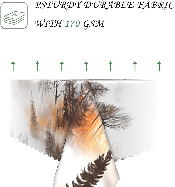 54x78 Inch Nature Rectangle Tablecloth Watercolor Autumn Forest Misty Pine Tree Sunrise Table Cloth Waterproof Reusable Table Cover for Dining Home Kitchen Thanksgiving Picnic BBQ
