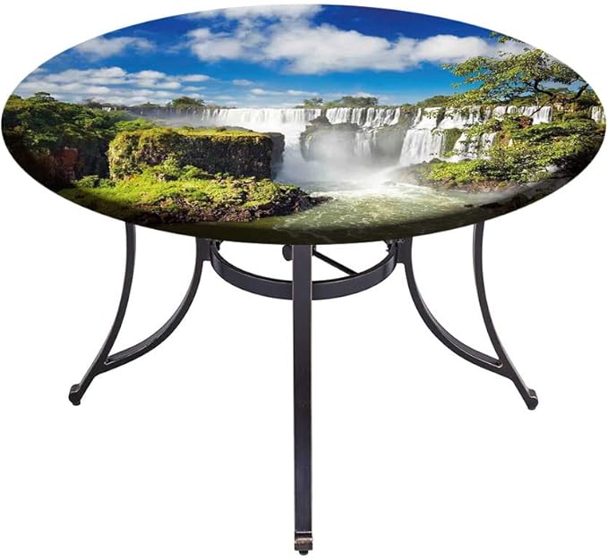 Polyester Tablecloth, Landscape Waterproof Oil-Proof PVC Table Cloth, Majestic Waterfall River Argentinean Falls Natural, Fit Round Tables 39inch Diameter, for Holiday Dining Table, Dinner, Party