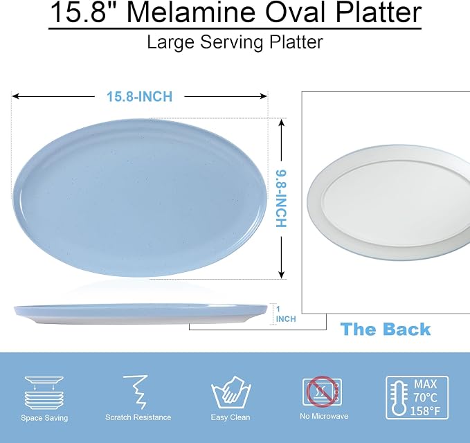 Webbylee ‌16" Melamine Oval Platter Set of 2- Lightweight Durable Serving Tray - Image 2
