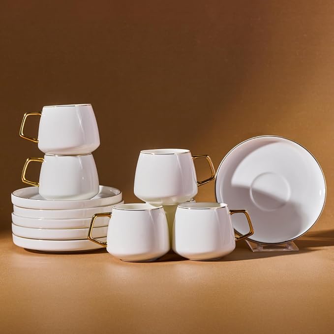 KARACA Saturn Gold Turkish Coffee Cup Set of 6, Espresso Cups by Karaca