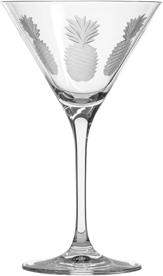 Rolf Glass Fresh Pineapple Martini Glass | Lead-Free Glasses | Proudly Made in the USA | Engraved Tropical Pineapple Martini Glasses | Set of 4