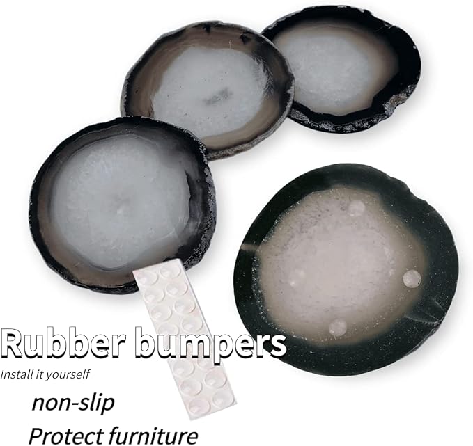 Agate Coaster for Drinks Polished Agate Slices Crystal Coasters with Rubber Gray 3-4" Coffee Table Decor Bar Sets for The Home