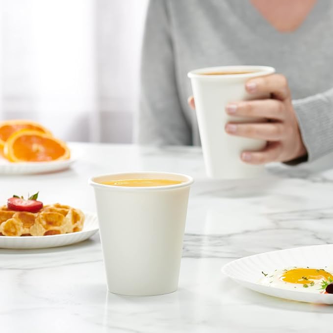 GUSTO 12 oz Disposable White Paper Cups Hot Coffee Cups | Eco-Friendly Material - Image 4