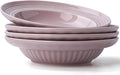 Wide Rim Soup Bowls, 11oz Small Capacity Rimmed Pasta Bowls Set of 4, 8 Inch Ceramic Salad Bowl, Shallow Plates, Elegant Dinner Cereal Serving - Microwave Dishwasher Oven Safe - Purple
