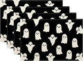 Halloween Placemats 12x18 Inches Set of 4,Black Beige Ghost Decorative Rectangle Autumn Halloween Decoration Black Ghost Table Mats for Party,Home Kitchen,Dining Table Decor