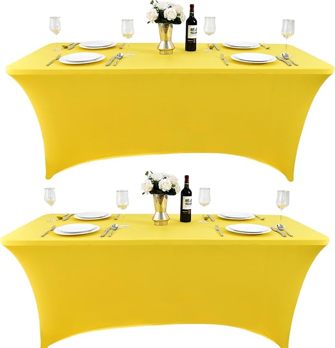 2-Pack 4ft Spandex Table Covers for Rectangular Folding Tables - Wrinkle Resistant Stretch Tight Table Cloths - Ultimate Fitted Table Protector for Parties, Banquet, and Wedding