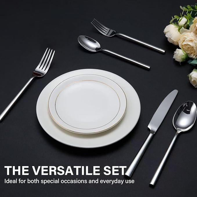 40-Piece Silverware Set for 8，Minimalist Flatware Set 18/10 Stainless Steel，Fine Cutlery Set with Forks, Knives, Spoons，Durable and Elegant Design Tableware，Dishwasher Safe