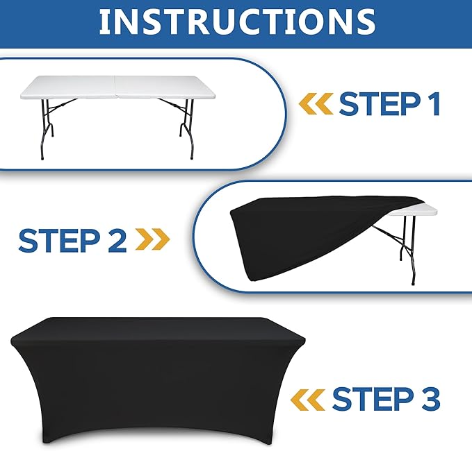 Spandex Table Cover for 6 foot Rectangle Tables-6 Pack Fitted Stretch Black Tablecloth-Elastic 6ft Folding Tablecloths for Party, Vendor Booth Display, Banquet Buffet Event, Craft Trade Show
