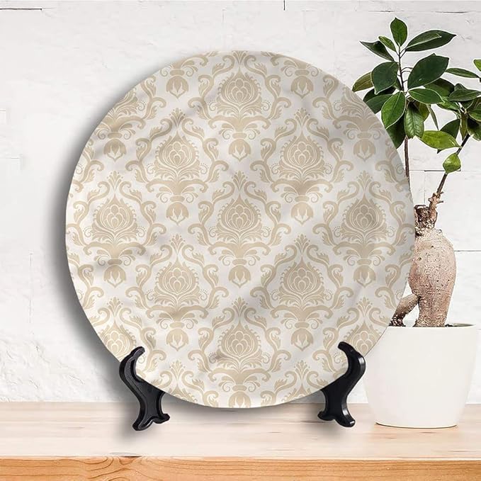 Decorative Plates, Victorian Print Ornament, Flourishing Flowers Motif, 7 Inch, Kitchen Wall Decor, Golden