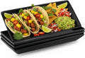 Gomakren Black Serving Platter Set of 4 Porcelain Serving Plates Rectangular Halloween Serving Dishes and Platters Serving Trays for Party Appetizer Sushi, 10 Inch Black Serveware Thanksgiving Gifts