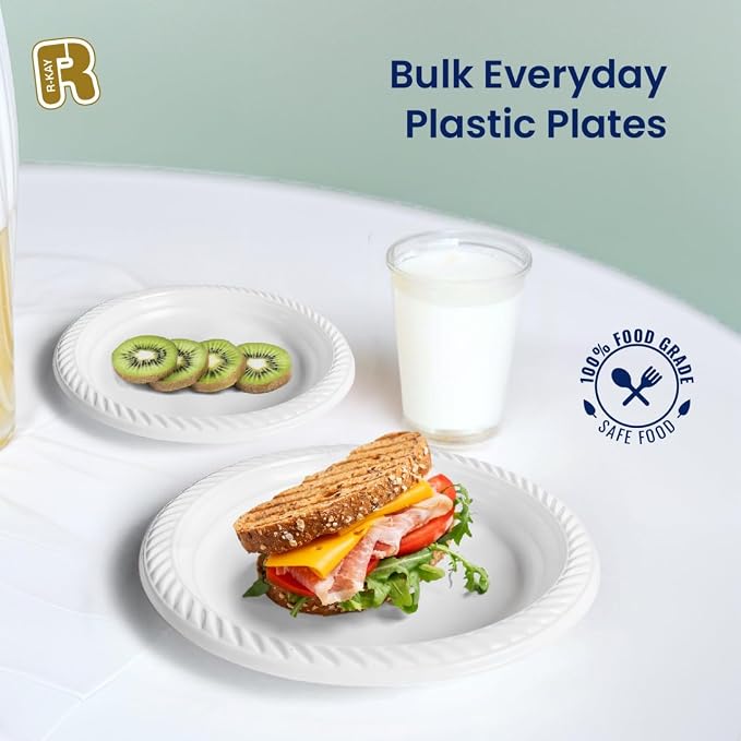 R-kay 100 Pack 7 Inch Plastic Plates Disposable - Image 4