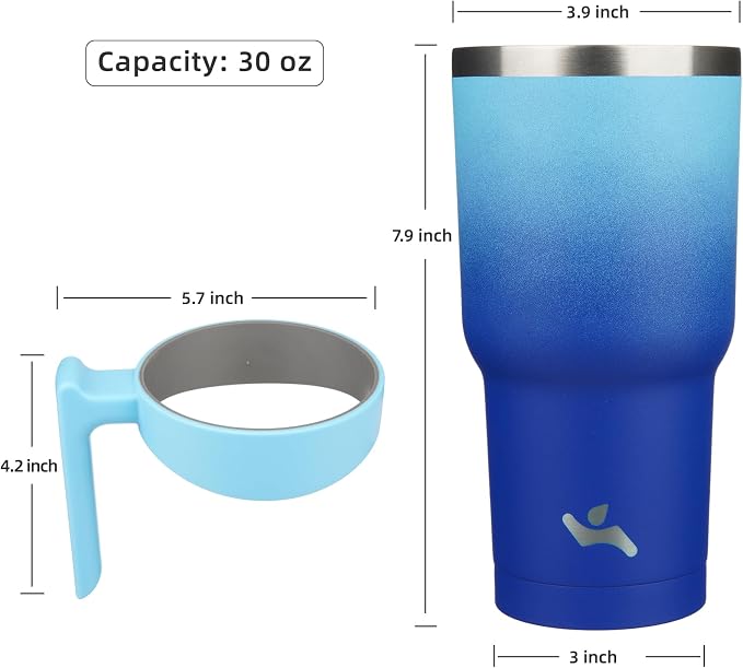 Konokyo 30 oz Tumbler with Handle and Straw, Insulated Travel Mug | Sky; - Image 4