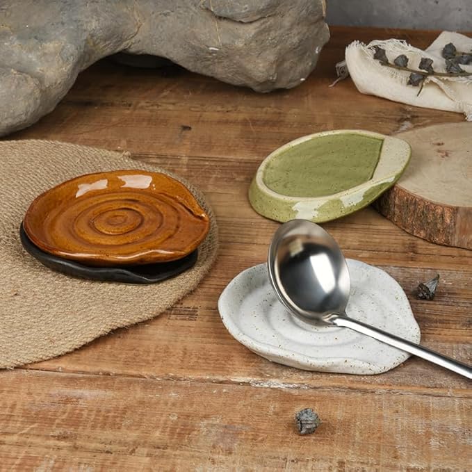 Ceramic Spoon Rest for Stove Top, Ceramic Spoon Holder for Kitchen Counter, 5 Inches Coffee Spoon Holder Utensil Rest for Cooking, White Gifts for Women Men