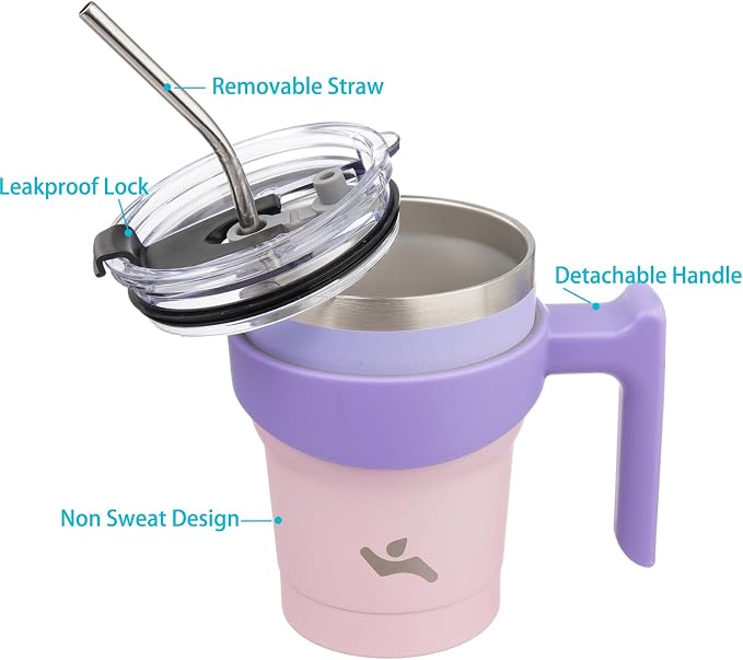 Konokyo 10 oz Tumbler with Handle and Straw, Insulated Travel Mug | Pastel - Image 2
