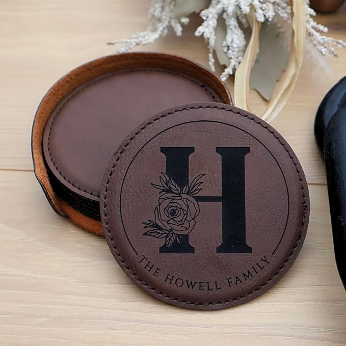 Custom Round Engraved Coasters, Personalized Leather Coaster, Laser Engraved - Image 2
