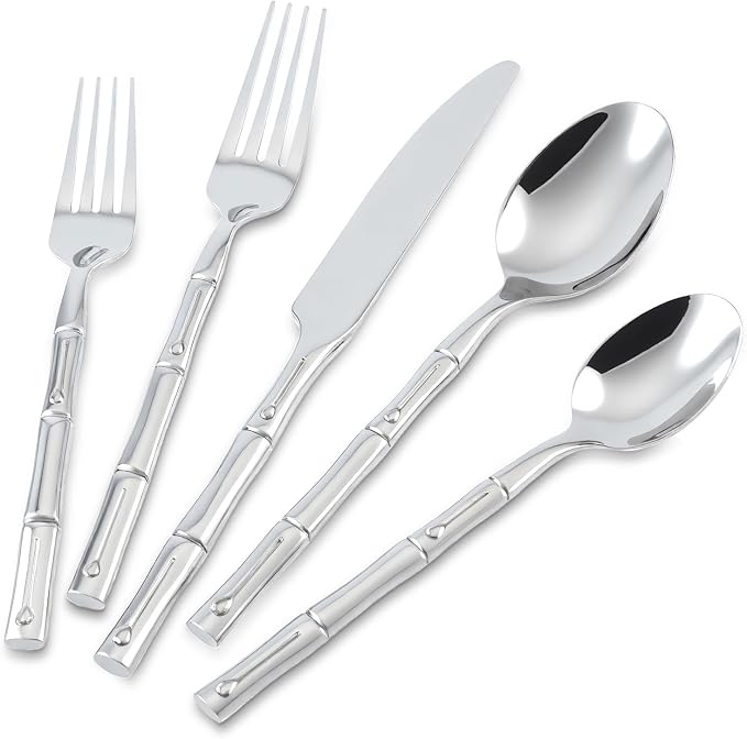 Silverware Set 20-Piece Bamboo Pattern Service by SILWELLSilverwareSet