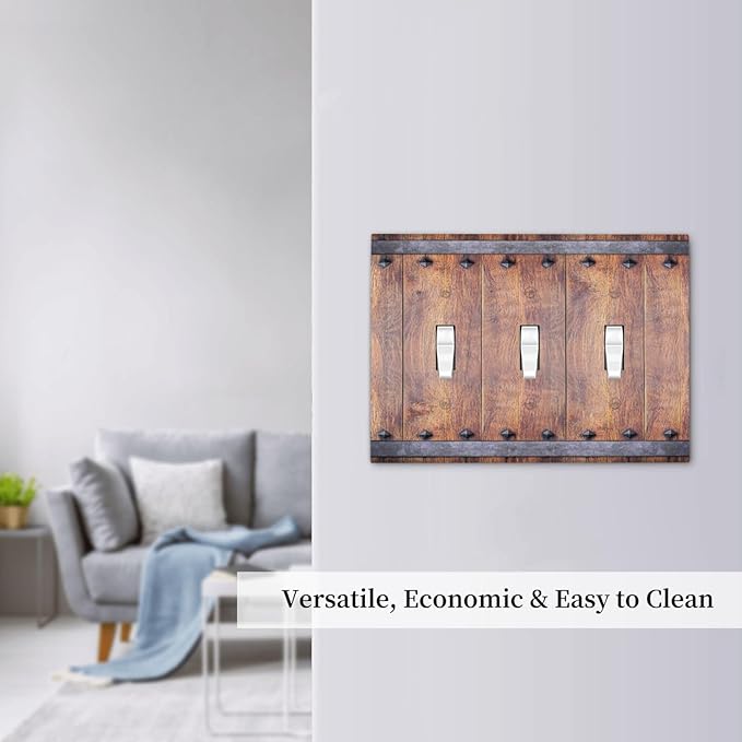 Light Switch Cover Rustic Farmhouse Barn Door Vintage Wood 3 Gang Wall Plate Triple Light Switch Plate Toggle Decorative Outlet Covers Electrical Switchplate for Bathroom Cabin Decor