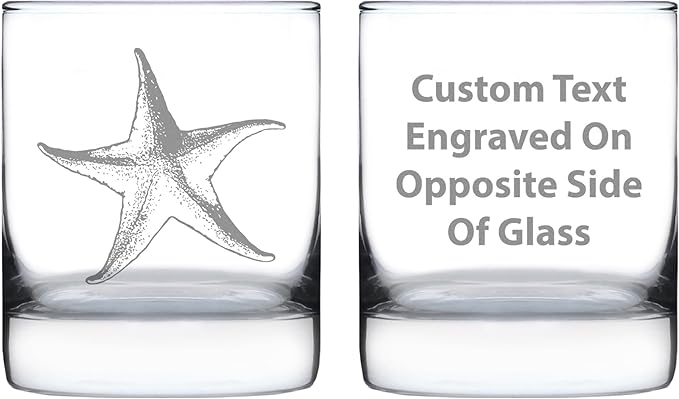 Custom Starfish Rocks Glass - Beach Themed Decor and Decorative Ocean Glassware Gifts for Women and Men - 10.25 Oz Glasses