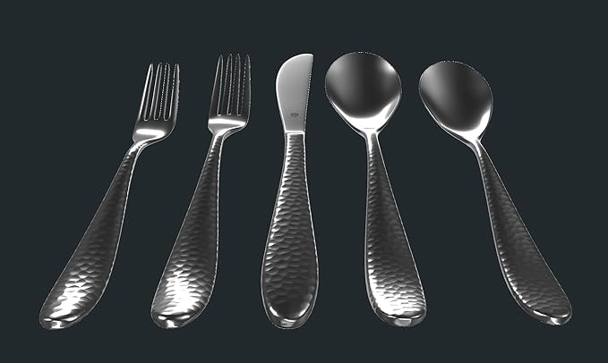 Matte Silverware Set, 18/10 Stainless Steel Satin Flatware, Modern Brushed Finish Cutlery, Dishwasher Safe & Durable, Built to Last (40-Piece, Marettimo Hammered)