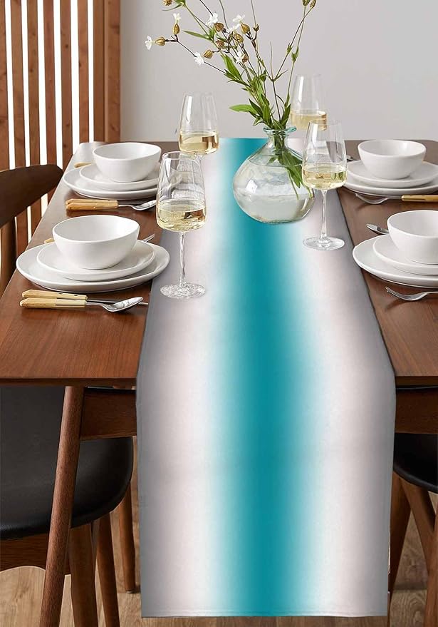 Turquoise Gray Ombre Table Runners 60 Inches Long, Farmhouse Teal Gradient - Image 2
