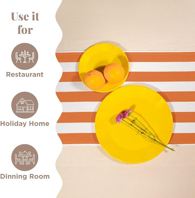 Folkulture Fall Table Runner 72 Inches Long | Orange & White Striped | Table - Image 6