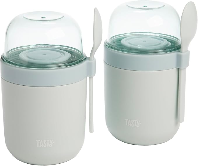 Tasty Travel Snack Cups with Spoons, On-The-Go Snacking, Divided Compartments by Tasty